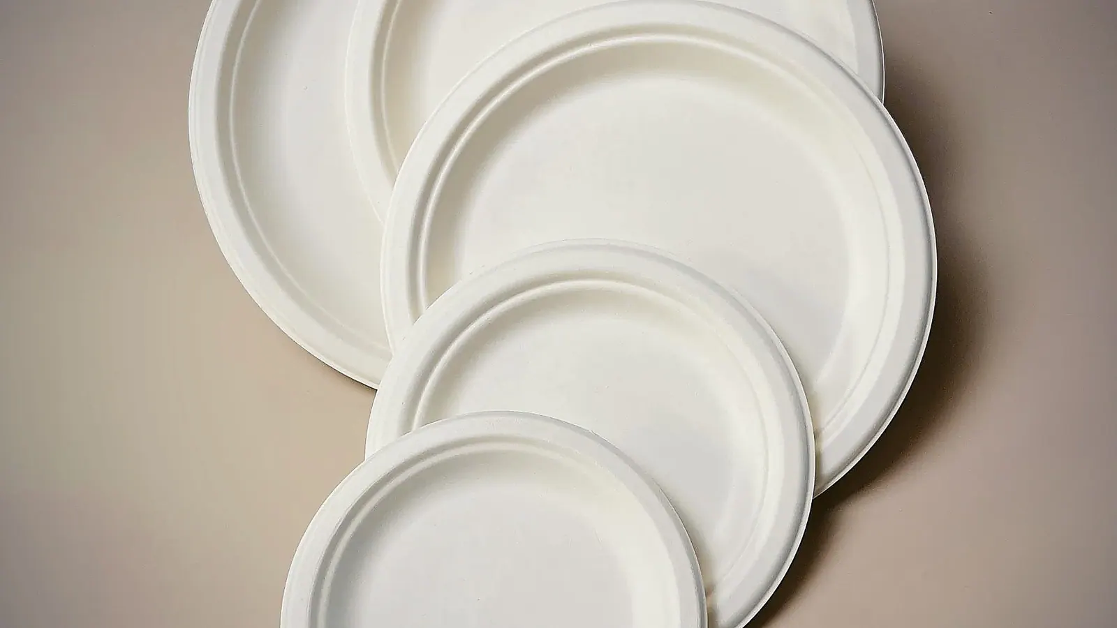 Moulded bagasse plates in five sizes